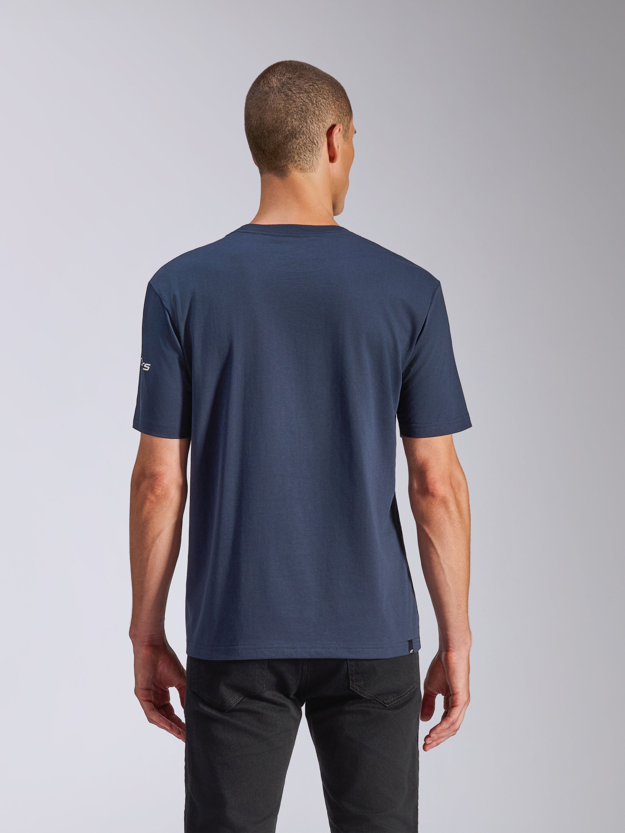 Alpinestars Frontal CSF Tee, Short Sleeve T-Shirt, Navy, back view on model wearing black pants, casual performance sportswear