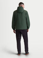 Alpinestars Speeder Resolve Windbreaker Jacket, Men's Lightweight Sportswear Hooded Shell in Pine Green, Windproof Textile Design, Back View showing hood and elastic cuffs.