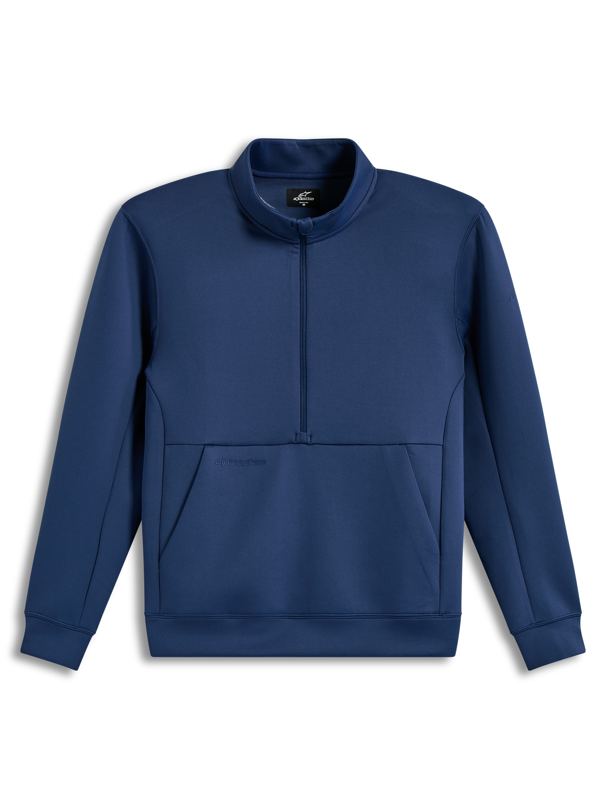 Alpinestars Apera Half-Zip Sweatshirt, Steel Blue tri-blend fleece sportswear with kangaroo pocket and tonal logos.