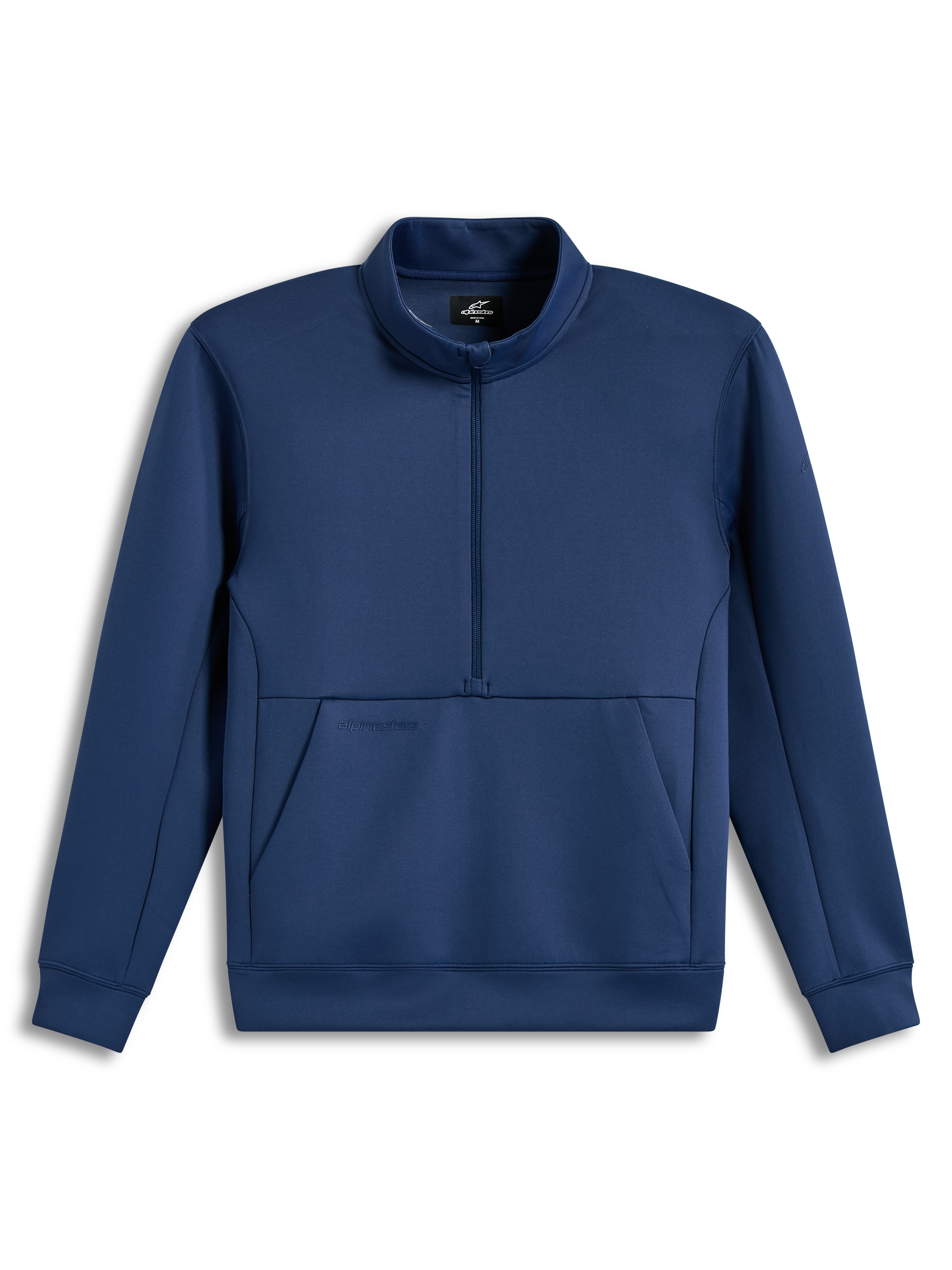 Alpinestars Apera Half-Zip Sweatshirt, Steel Blue tri-blend fleece sportswear with kangaroo pocket and tonal logos.