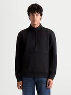 Alpinestars Apera Half-Zip Sweatshirt, Men's Sportswear Pullover, Black, featuring tri-blend double-face fleece construction, kangaroo pocket, and tonal logo prints for a clean motorsport-inspired look.