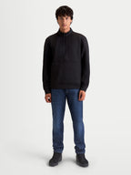 Alpinestars Apera Half-Zip Sweatshirt, Men's Sportswear Pullover in Black, featuring a half-zip closure and kangaroo pocket. Premium tri-blend fleece construction with motorsport-inspired styling and tonal Alpinestars branding for casual everyday comfort.