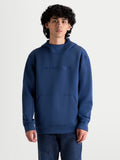 Alpinestars Datrix Hoodie, Men's Sportswear Pullover in Steel Blue, made from soft tri-blend fleece with a tonal Alpinestars logo, mesh-lined hood, and structured dart-detail pocket, on-model front view.