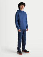 Alpinestars Datrix Hoodie, Steel Blue Sportswear Pullover for Men and Women, featuring tonal HD logo branding, tri-blend double-face fleece, mesh-lined hood, and darted front pocket for casual motorsport style.