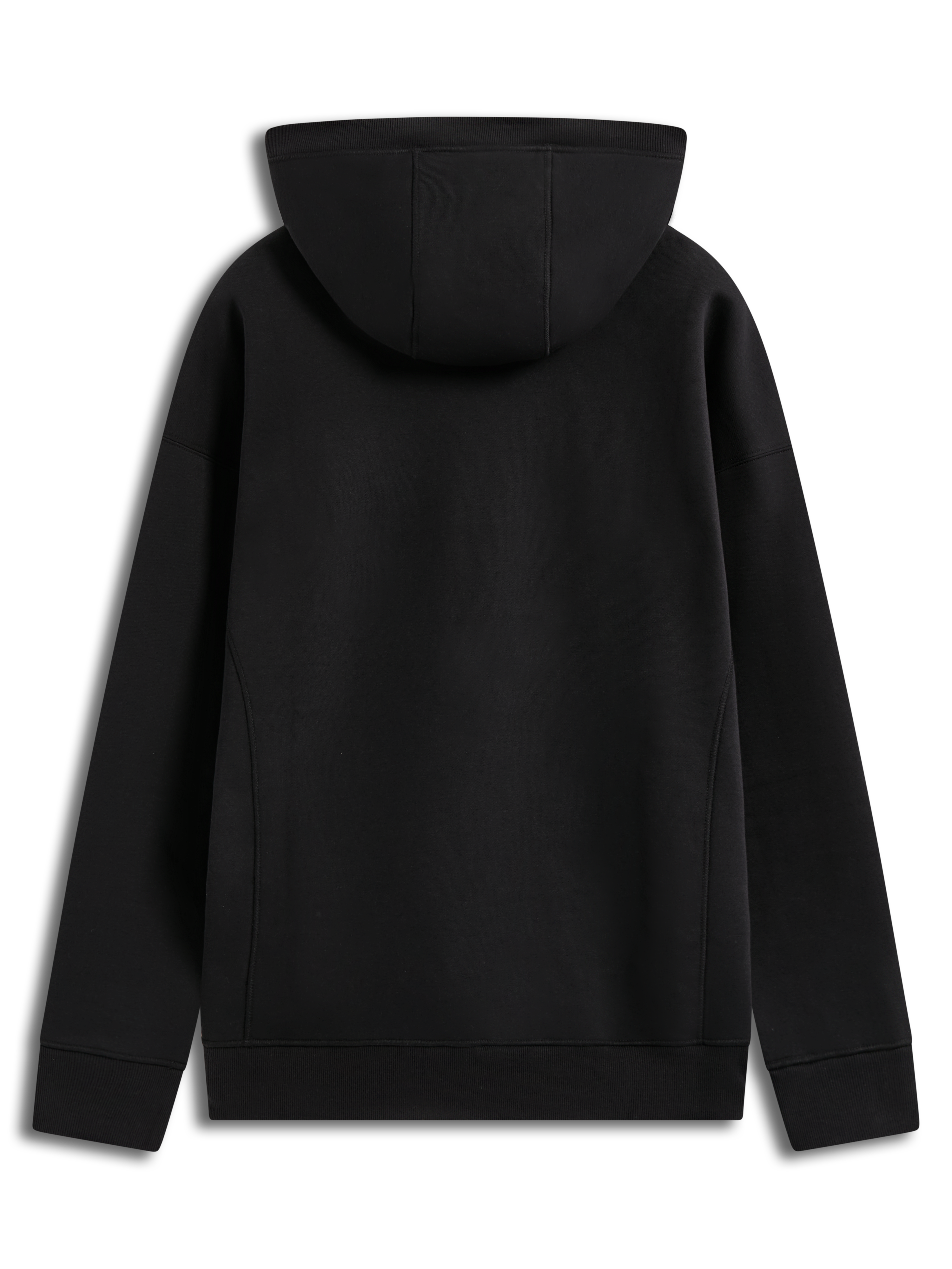 Alpinestars Shaw Oversized Hoodie, black sportswear fleece in a rear view with body seaming and ribbed trim details.