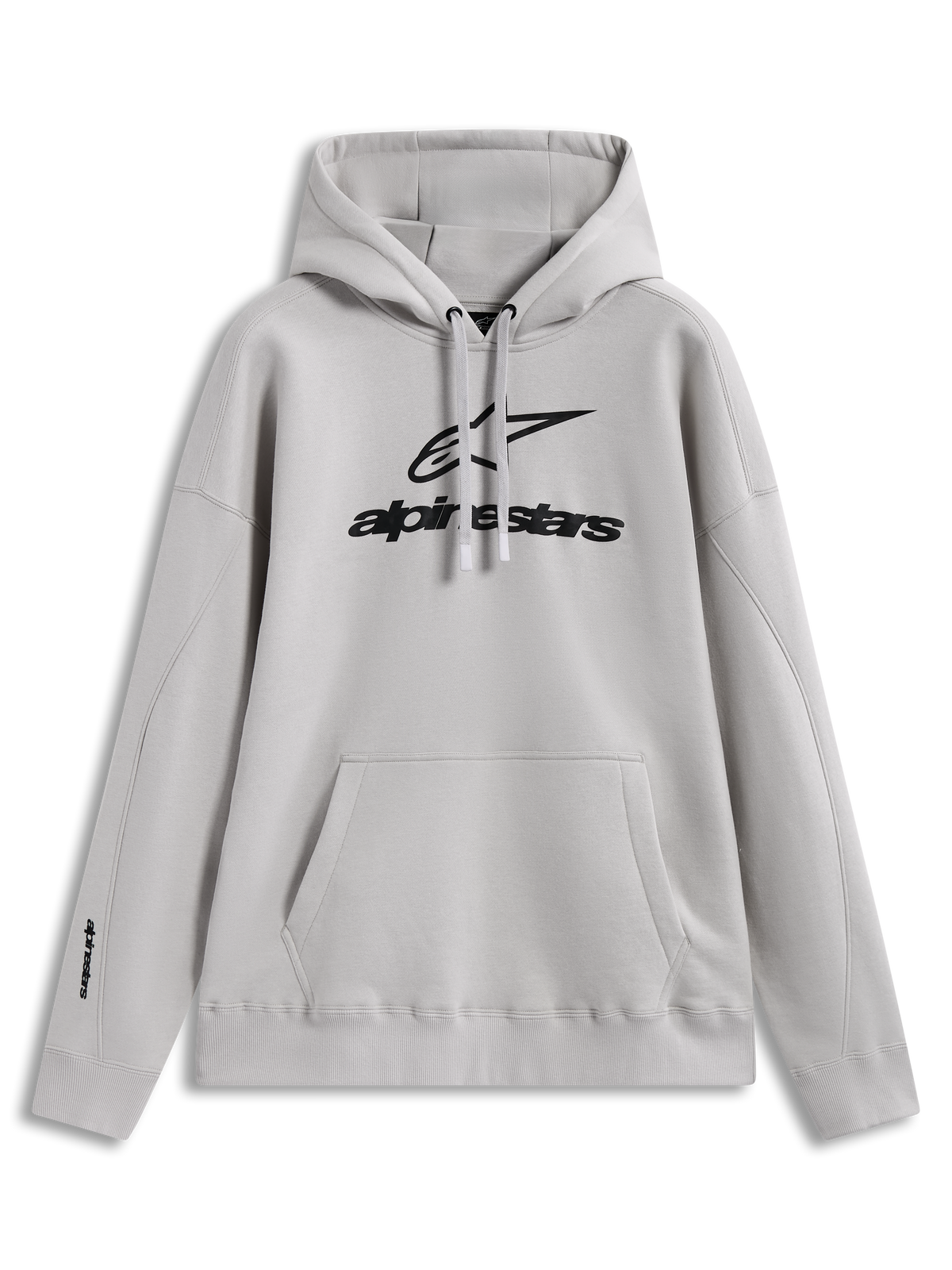 Alpinestars Prelude Oversized Hoodie in Sand, relaxed fleece sportswear with black puff-print logo and kangaroo pocket.