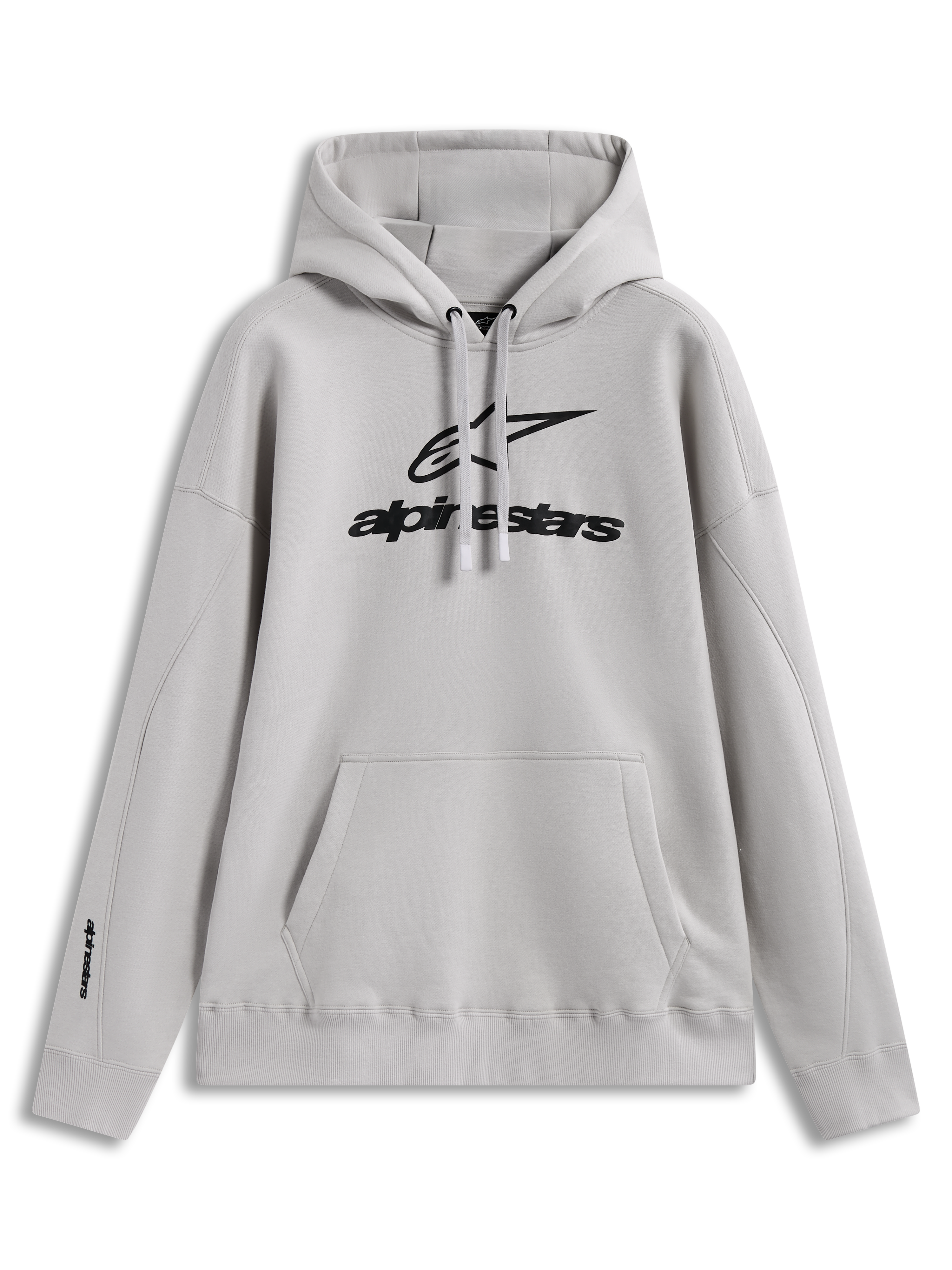 Alpinestars Prelude Oversized Hoodie in Sand, relaxed fleece sportswear with black puff-print logo and kangaroo pocket.