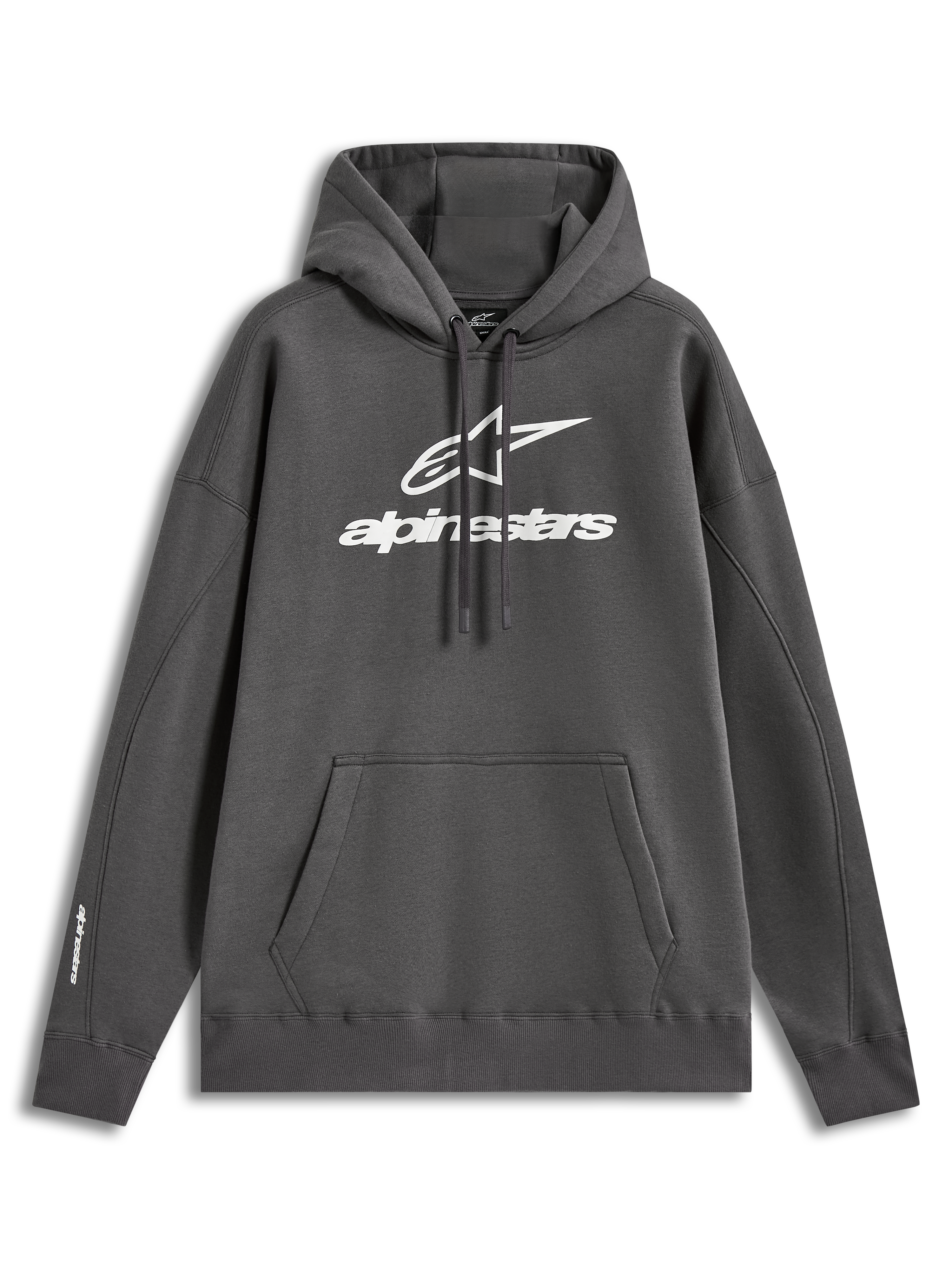 Alpinestars Prelude Oversized Hoodie, Charcoal Gray Sportswear Fleece Pullover with Puff Print Logo.