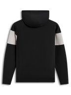 Alpinestars Cubic Hoodie in black and grey, premium color-blocked fleece sportswear shown from the back view.