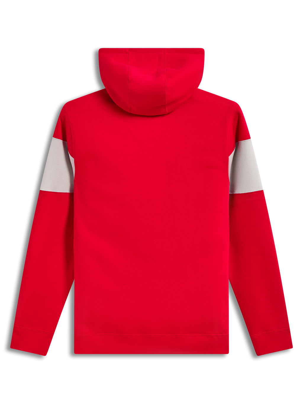 Alpinestars Cubic Hoodie, red and cement grey unisex sportswear pullover fleece, back view with color-blocked sleeves.