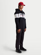 Alpinestars Cubic Hoodie, Men's Sportswear Pullover Fleece Hoodie, Black and White Color-Blocked Design with front Alpinestars logo, soft cotton-blend construction, on-model lifestyle view.