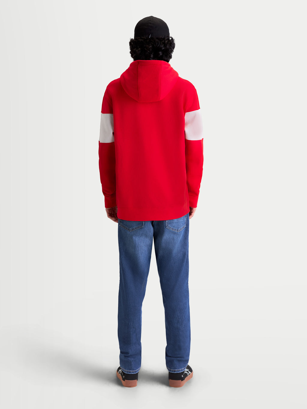 Alpinestars Cubic Hoodie, Men's Sportswear Pullover Fleece, Red and White, Back View on-model, Hooded Design with Color-Blocked Sleeves, Cotton Blend Construction