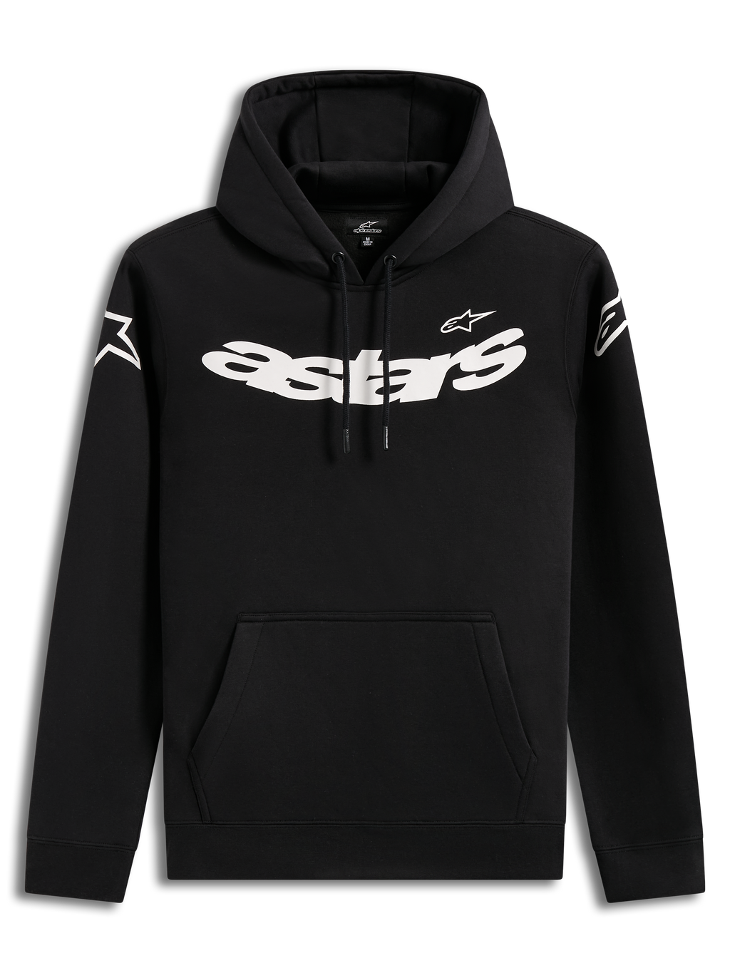 Alpinestars Velocifier Hoodie, black casual lifestyle sweatshirt with bold white chest graphics and front pouch pocket.