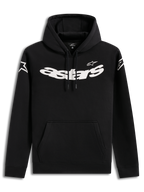 Alpinestars Velocifier Hoodie, black casual lifestyle sweatshirt with bold white chest graphics and front pouch pocket.