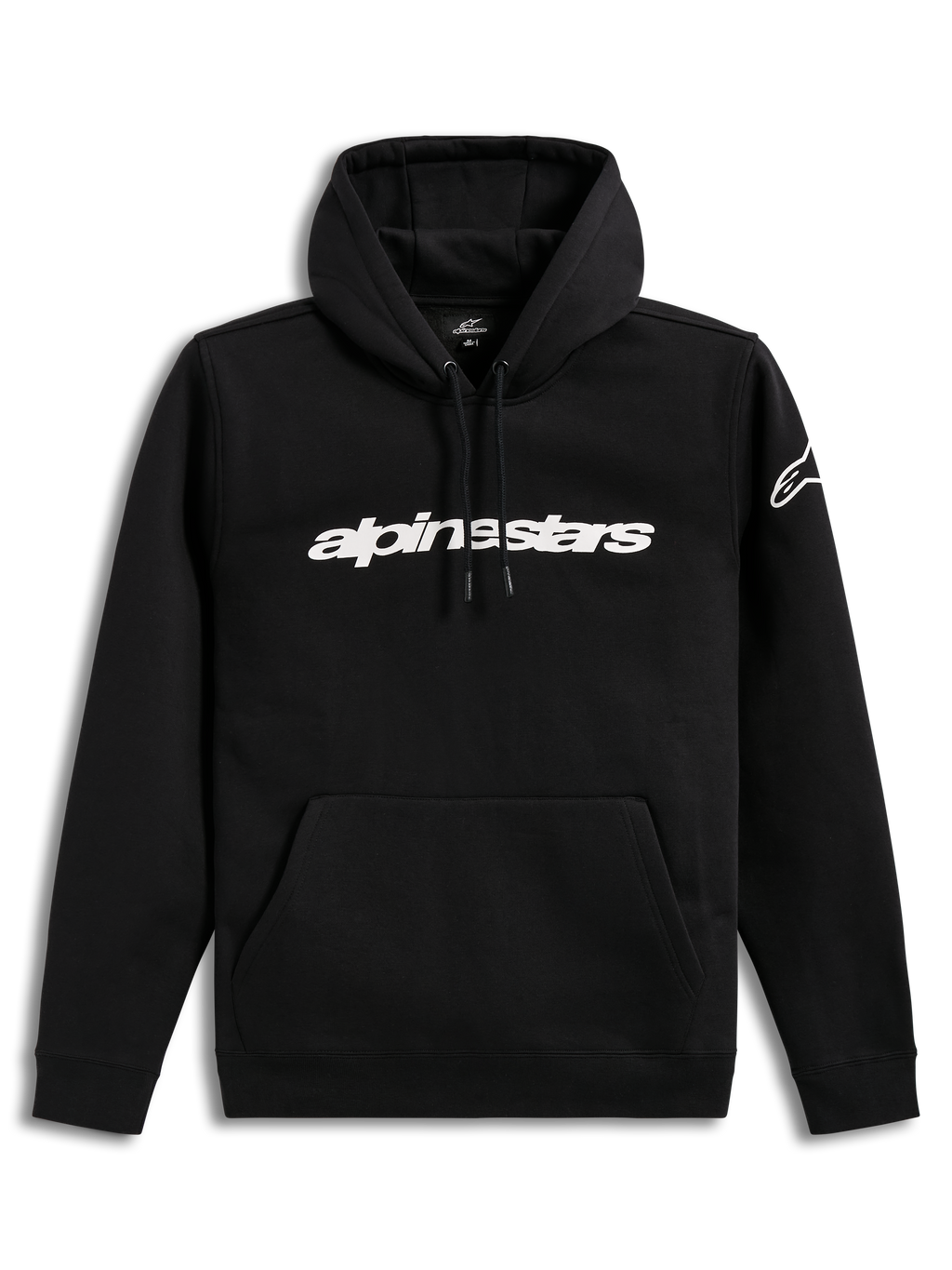 Alpinestars Race Wordmark Hoodie, Black and White sportswear pullover fleece with linear chest logo and sleeve branding.