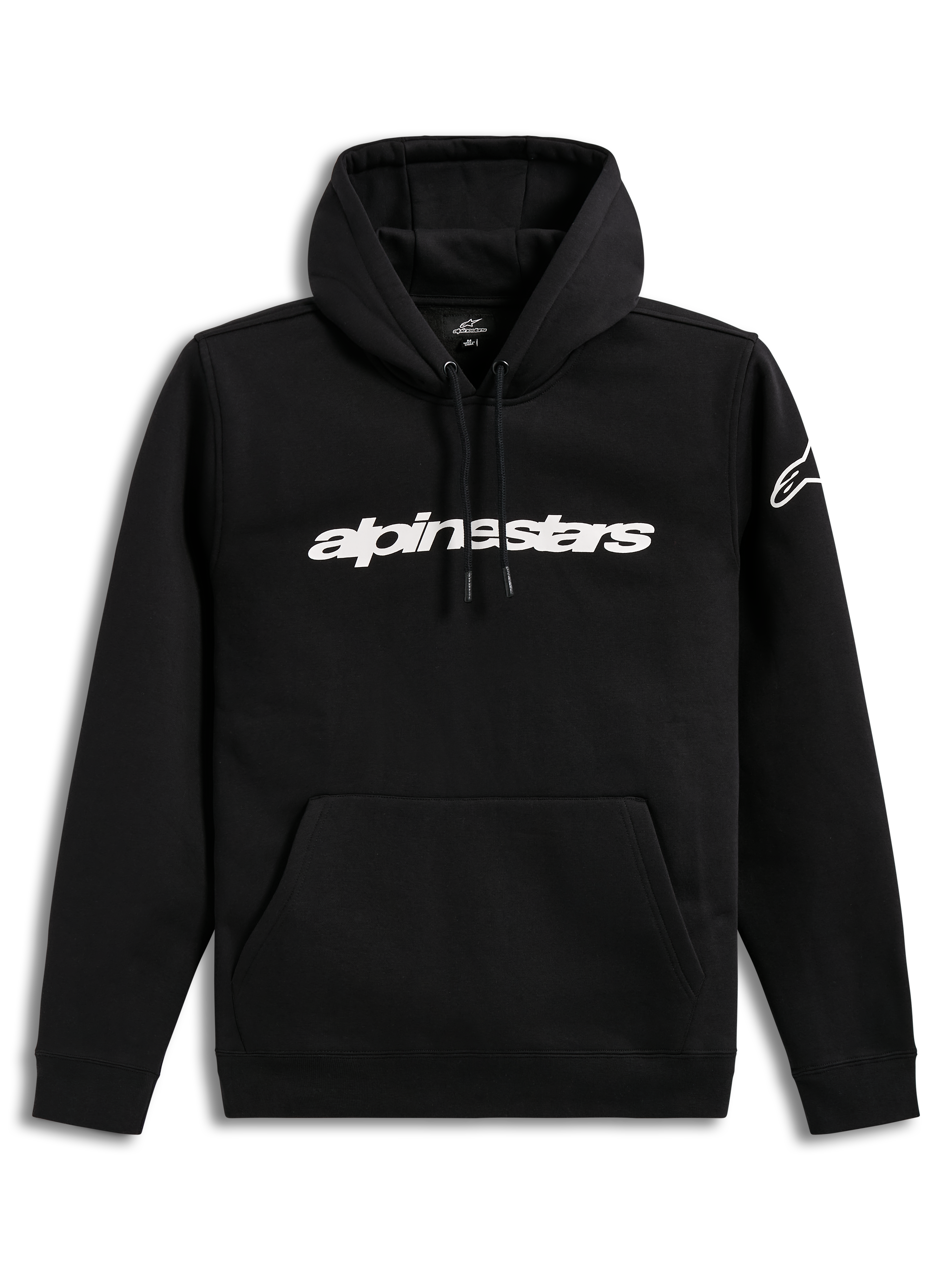 Alpinestars Race Wordmark Hoodie, Black and White sportswear pullover fleece with linear chest logo and sleeve branding.