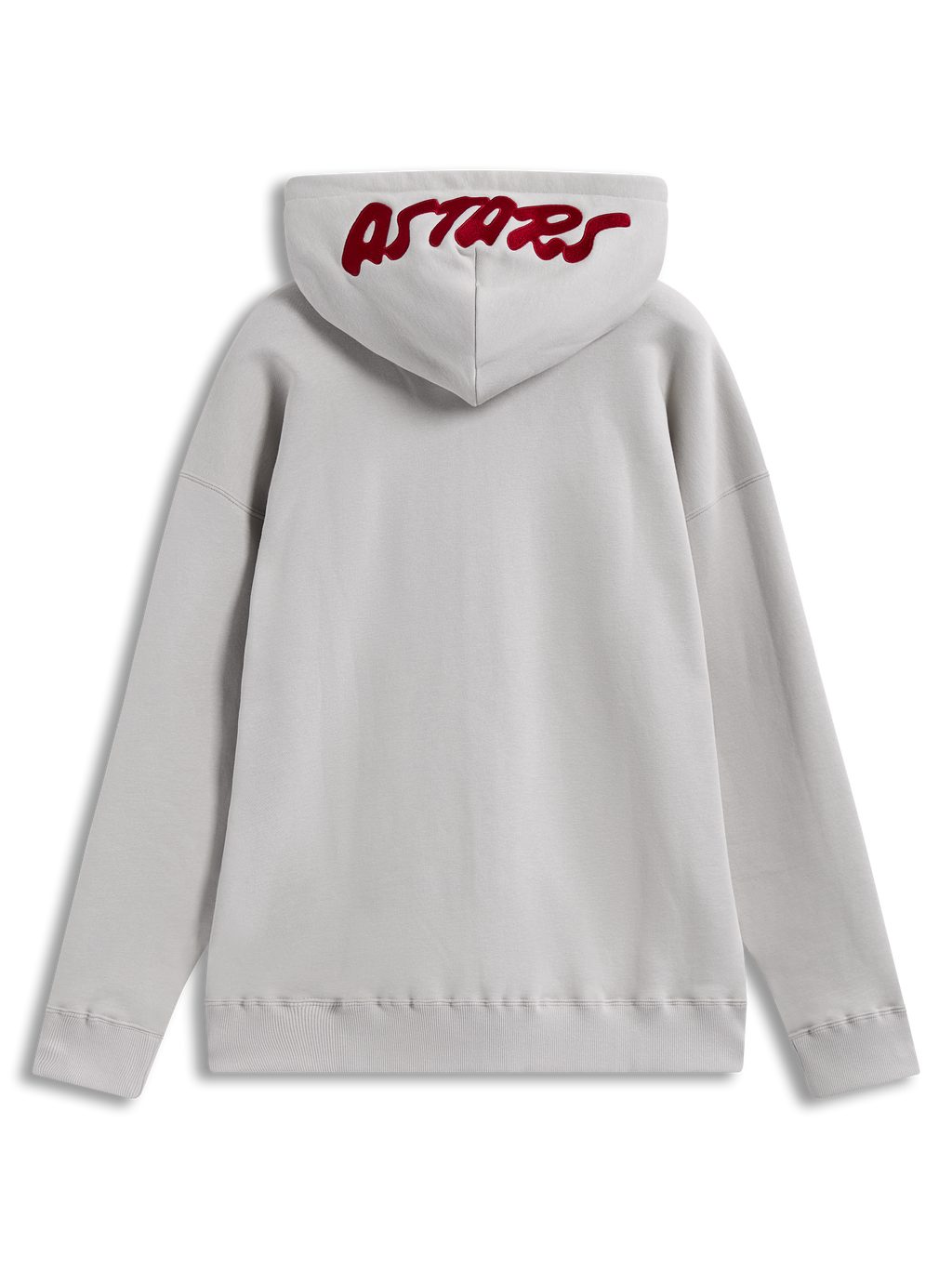 Alpinestars Pioneer Oversized Hoodie, Cement grey fleece sportswear with red embroidered Astars logo on the hood.