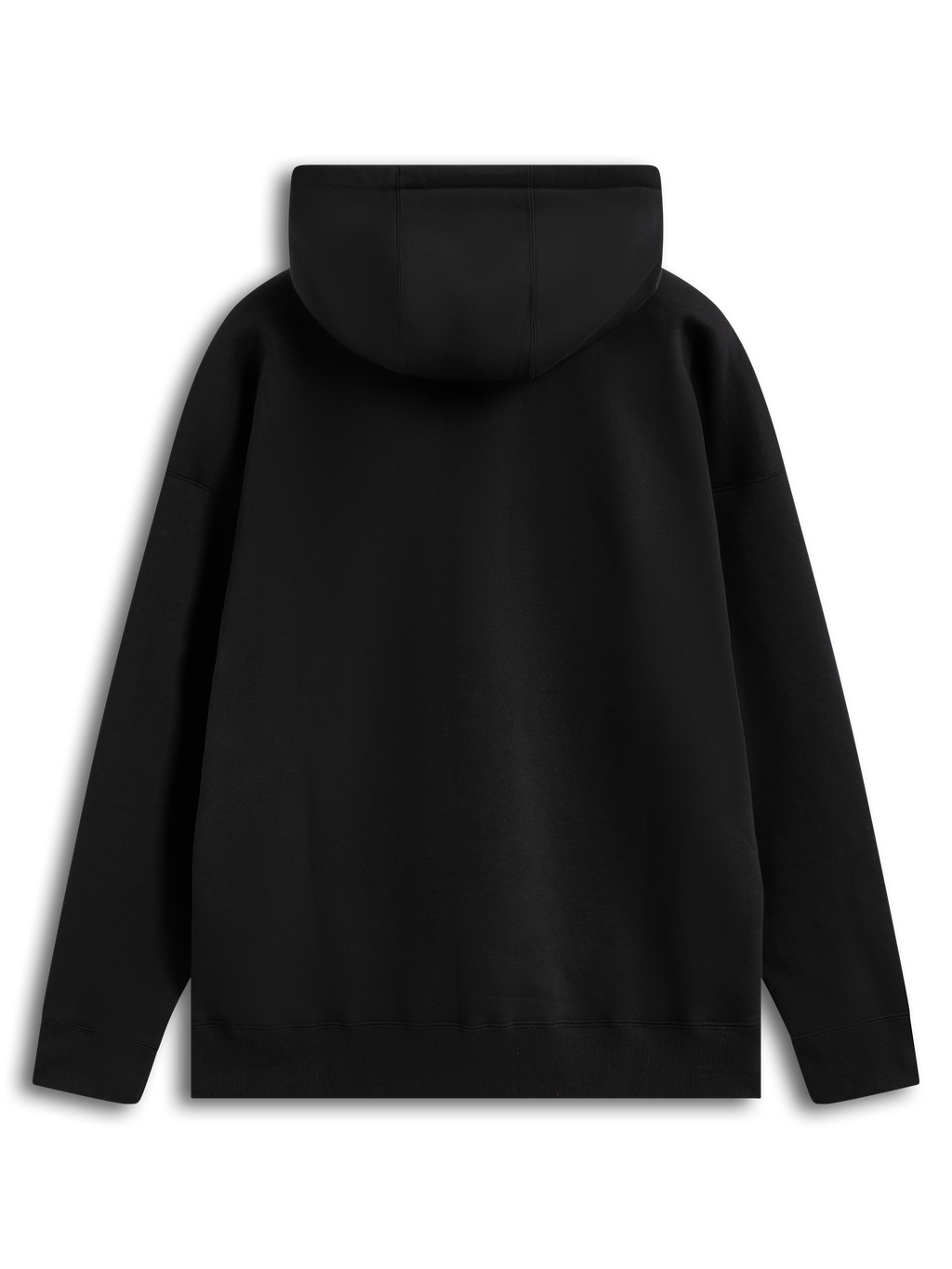 Alpinestars Entity Oversized Hoodie, black fleece sportswear with a self-lined hood and ribbed cuffs, back view.