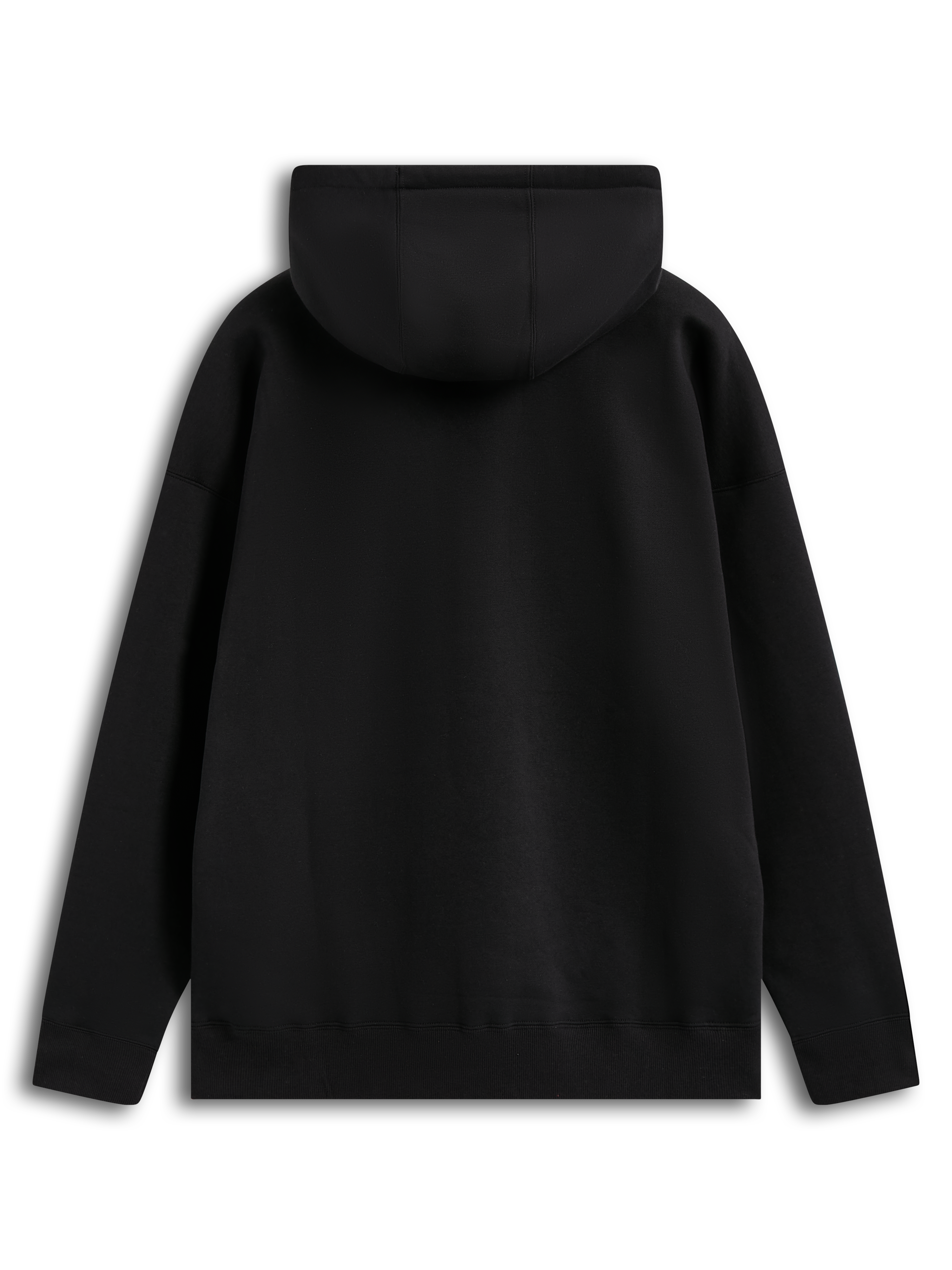 Alpinestars Entity Oversized Hoodie, black fleece sportswear with a self-lined hood and ribbed cuffs, back view.