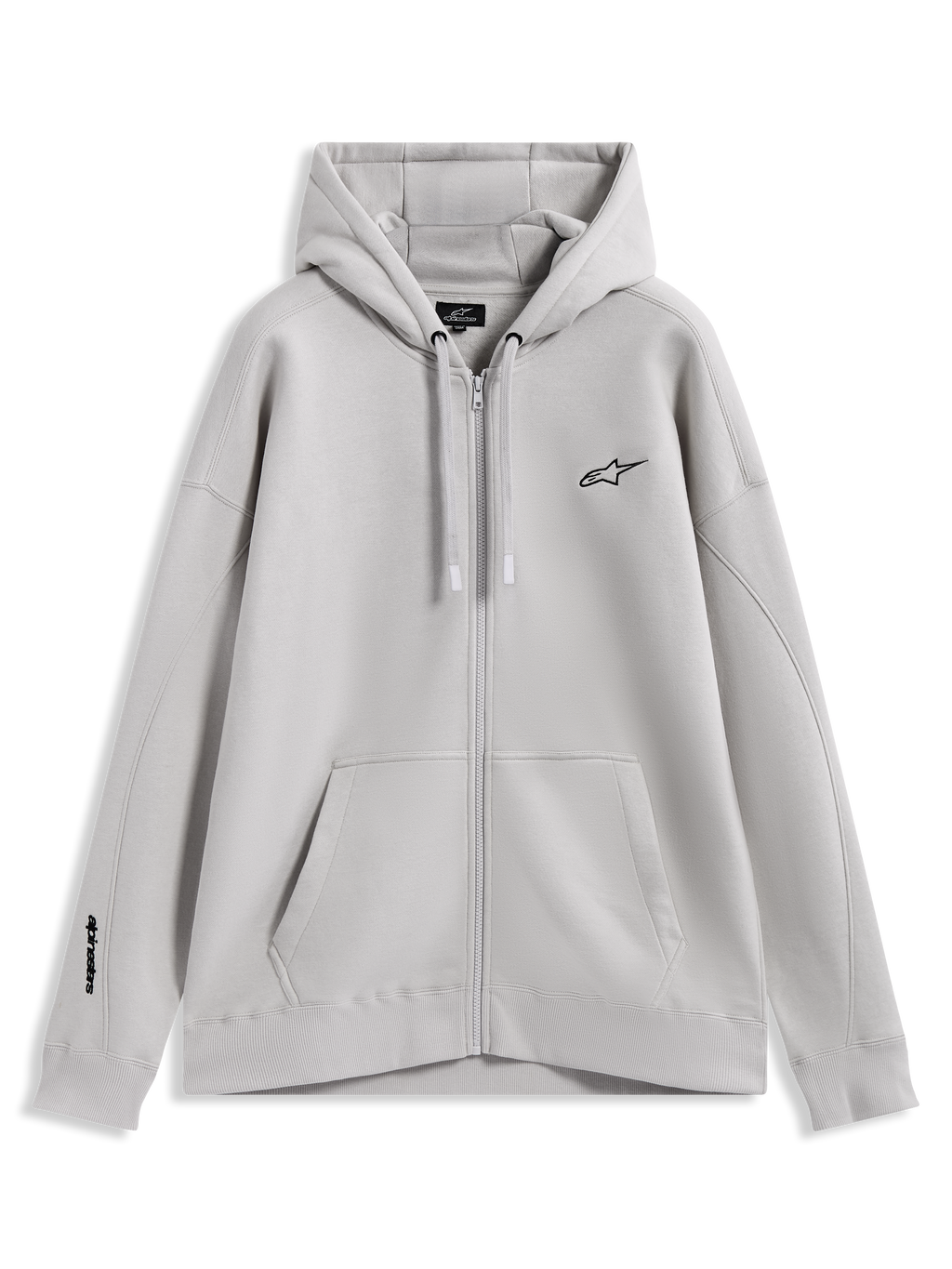 Alpinestars Entity Oversized Hoodie, Zip-up Fleece Sportswear in Sand with embroidered logos and a front kangaroo pocket.