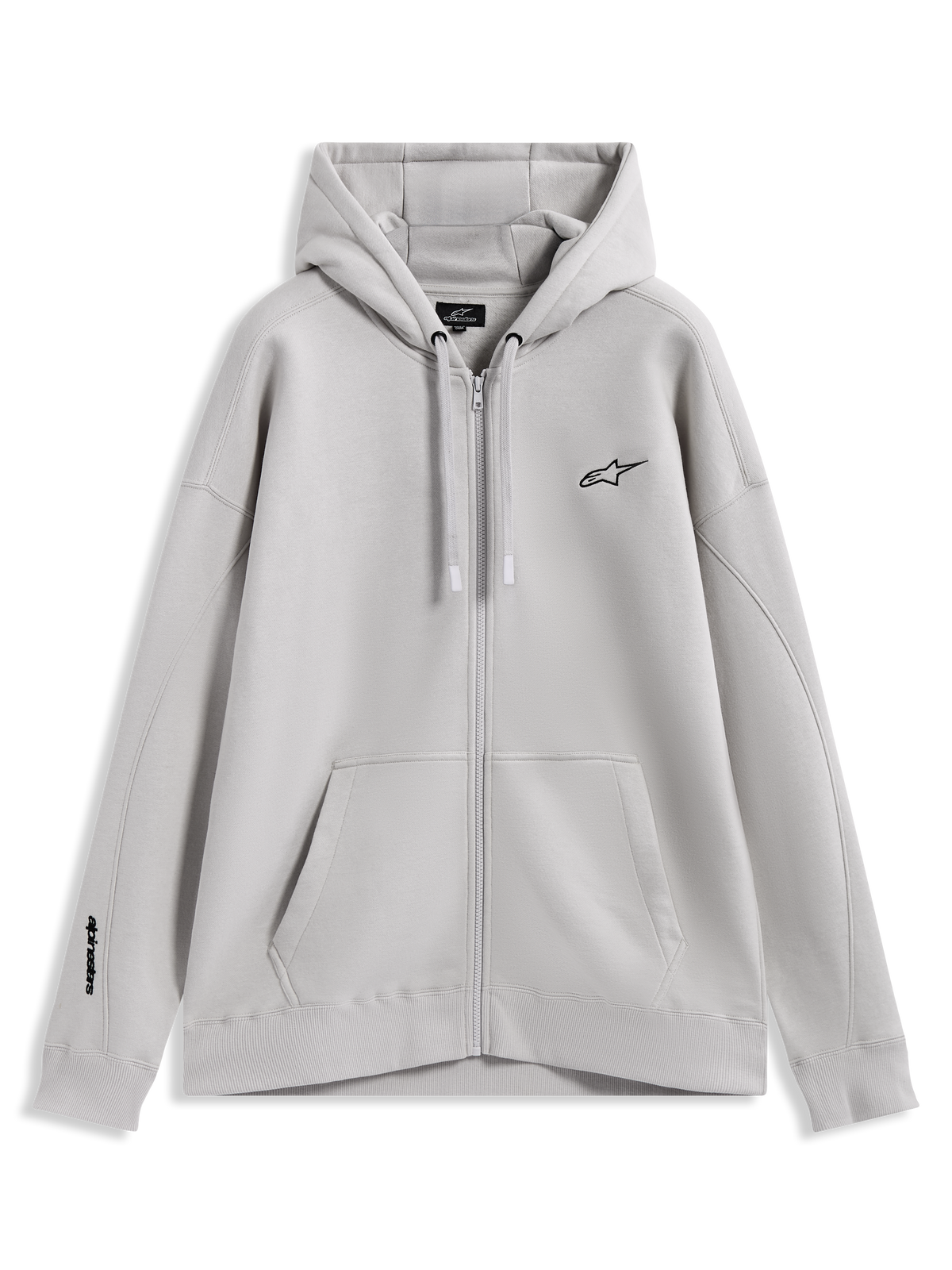Alpinestars Entity Oversized Hoodie, Zip-up Fleece Sportswear in Sand with embroidered logos and a front kangaroo pocket.
