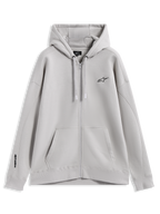 Alpinestars Entity Oversized Hoodie, Zip-up Fleece Sportswear in Sand with embroidered logos and a front kangaroo pocket.