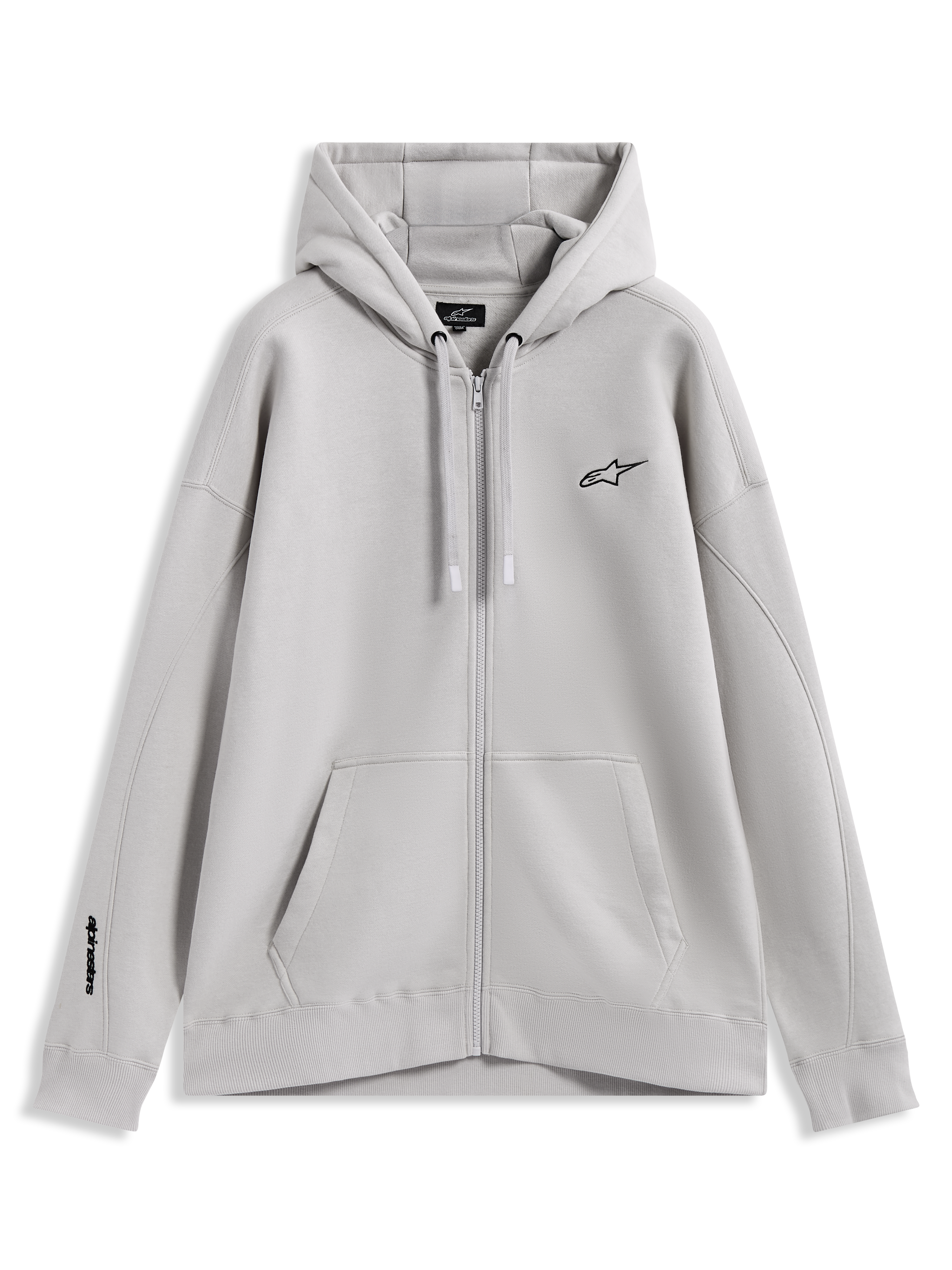 Alpinestars Entity Oversized Hoodie, Zip-up Fleece Sportswear in Sand with embroidered logos and a front kangaroo pocket.
