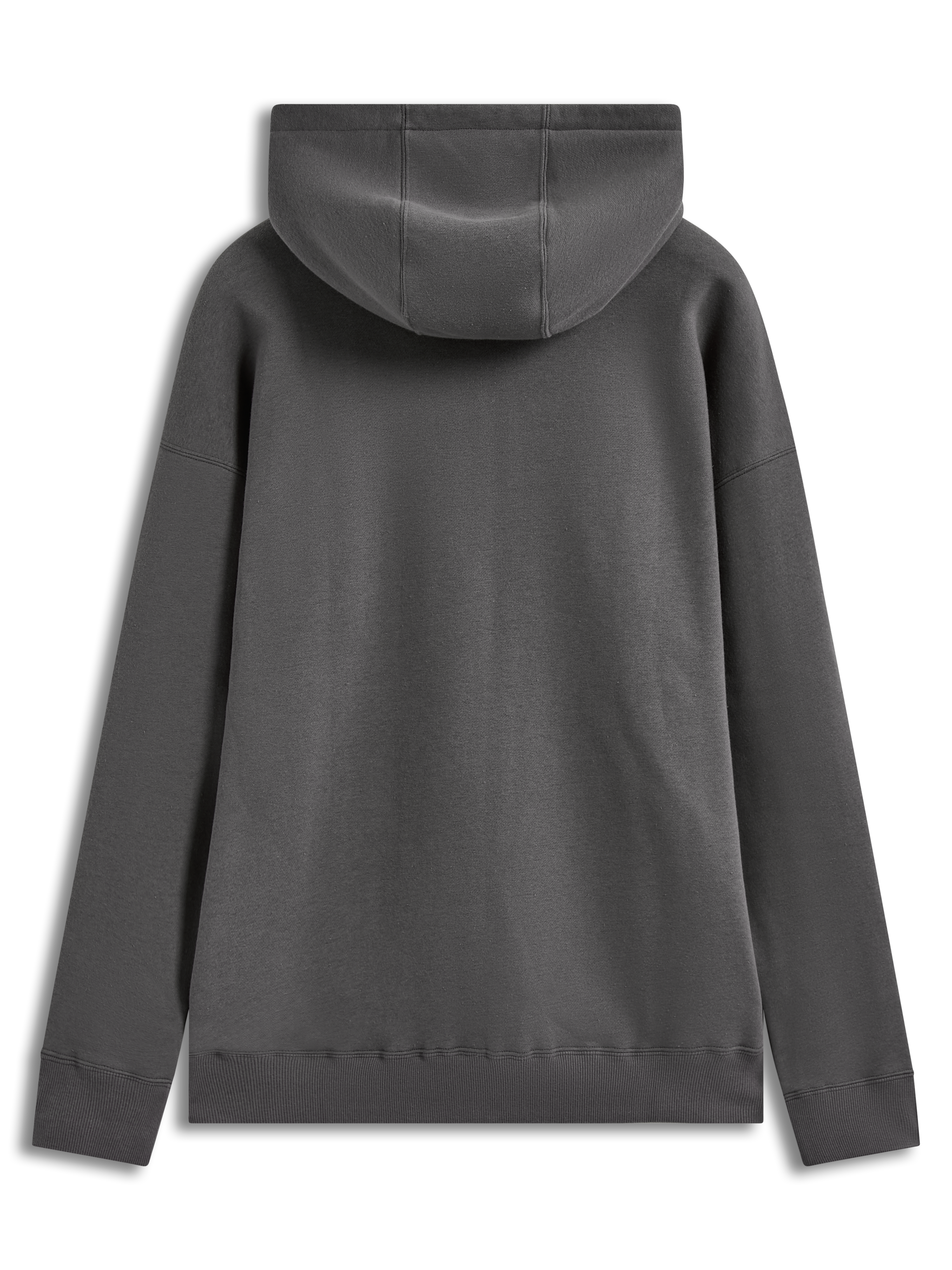Alpinestars Entity Oversized Hoodie, charcoal gray unisex sportswear fleece in a relaxed fit, back view with ribbed hem.
