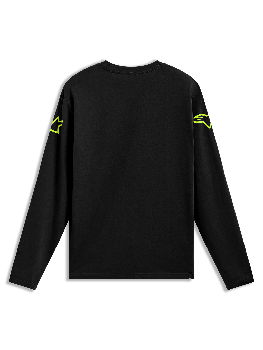 Alpinestars Velocifier CSF Long Sleeve Tee, Black Sportswear Shirt with neon yellow Astars shoulder logos, Back View.