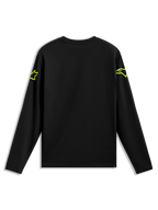 Alpinestars Velocifier CSF Long Sleeve Tee, Black Sportswear Shirt with neon yellow Astars shoulder logos, Back View.