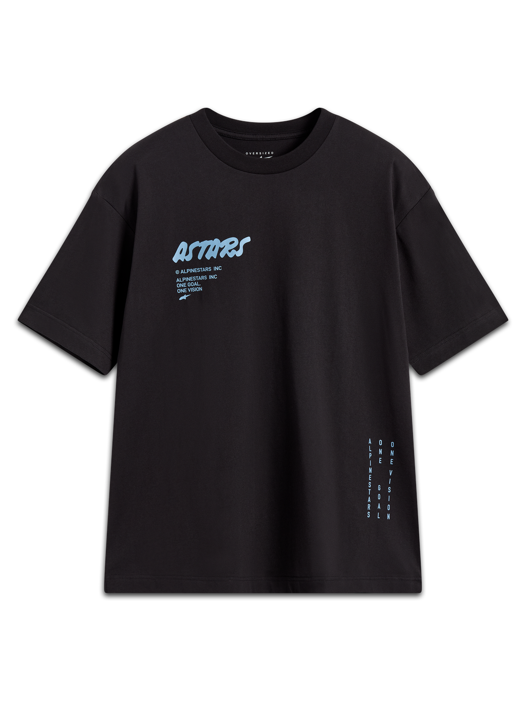 Alpinestars Chalk Oversized CSF Tee, black short-sleeve sportswear t-shirt with light blue graphics and a relaxed oversized fit.