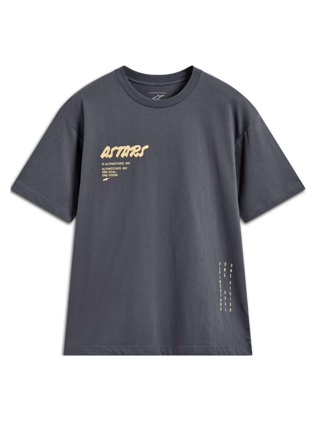 Alpinestars Chalk Oversized CSF Tee, charcoal gray short sleeve sportswear t-shirt with yellow graphics.