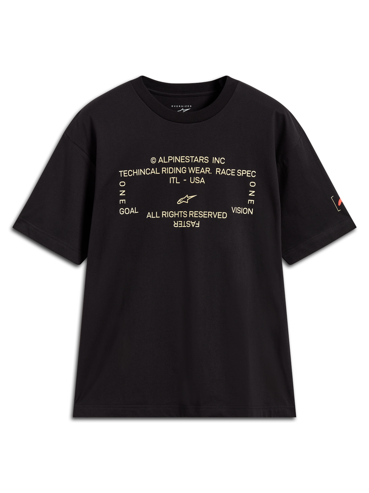Alpinestars Infinity Oversized CSF Tee, Black Short Sleeve Sportswear T-Shirt with White Front Graphic and Logo Detail.