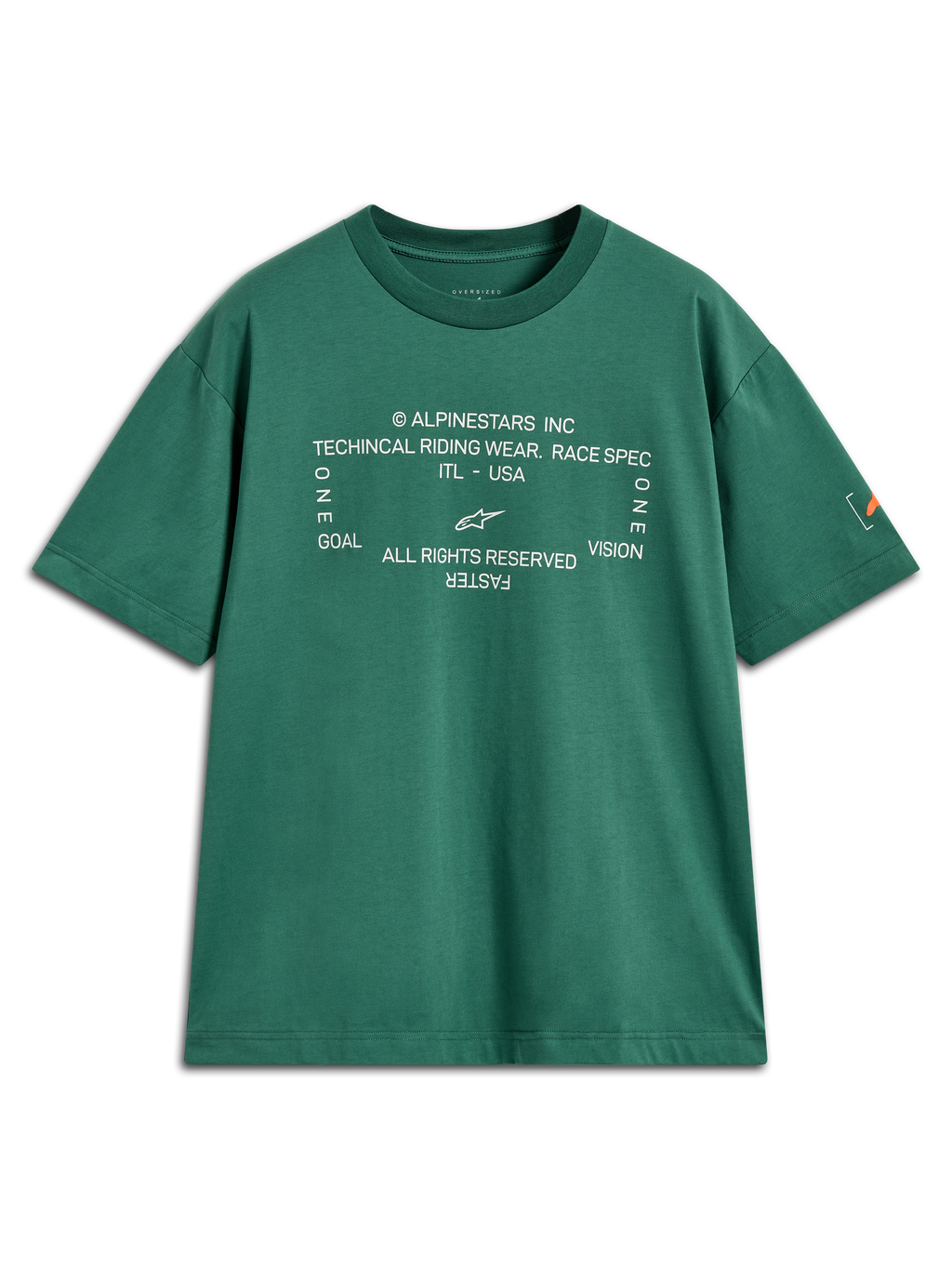 Alpinestars Infinity Oversized CSF Tee, green short sleeve sportswear with white technical front graphic and Astars sleeve logo.