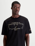 Alpinestars Infinity Oversized CSF Tee, Men's Short Sleeve Sportswear T-Shirt, Black with White Front Graphic featuring 'One Goal. One Vision.' and Orange Sleeve Branding, Oversized Fit, Casual Off-Bike Style