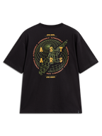 Alpinestars Latitude Oversized CSF Tee, Black shirt with green globe and yellow ASTARS logo back graphic and brand motto.
