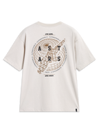 Alpinestars Latitude Oversized CSF Tee, Sportswear Short Sleeve Shirt, Cement Beige, back globe and Astars logo graphic.