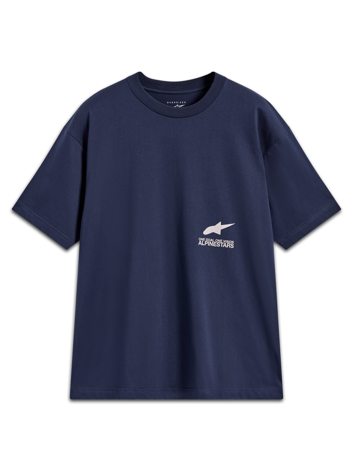 Alpinestars Institute Oversized SS CSF Tee, navy blue casual short-sleeve shirt with a white Astar logo and branding.