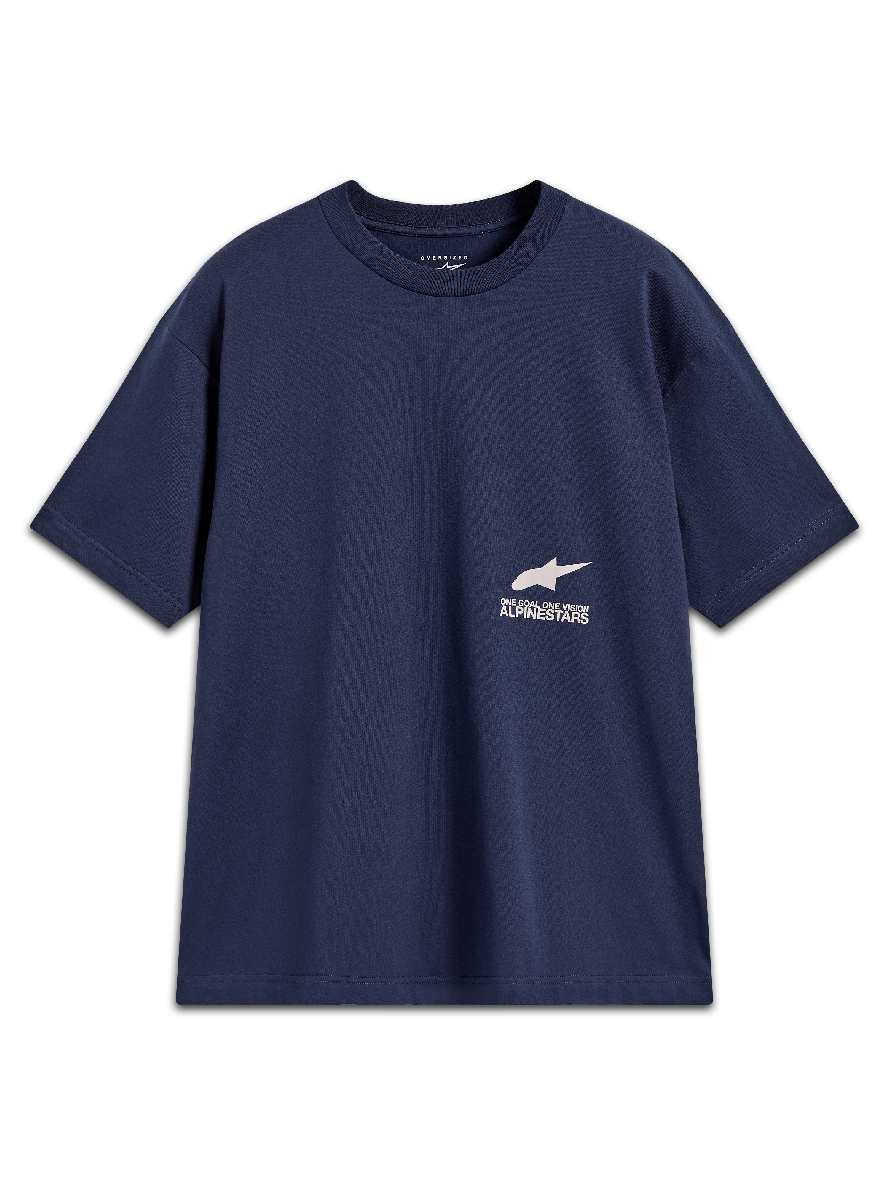 Alpinestars Institute Oversized SS CSF Tee, navy blue casual short-sleeve shirt with a white Astar logo and branding.