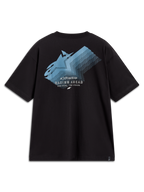Alpinestars Ghost Oversized CSF Tee, black short-sleeve shirt featuring a blue back logo fade graphic and Racing Ahead text.