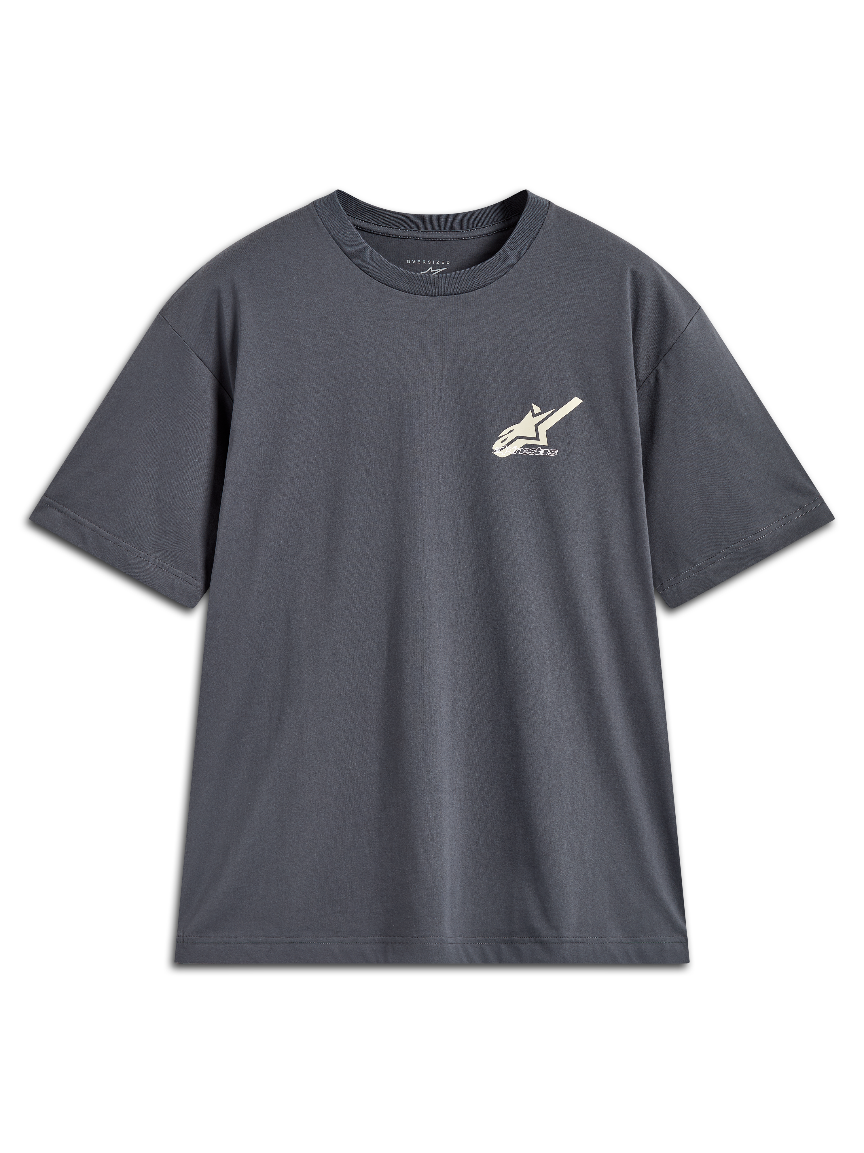 Alpinestars Ghost Oversized CSF Tee, charcoal grey short-sleeve sportswear shirt featuring a small white chest logo.