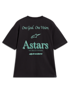 Alpinestars Post Oversized CSF Tee, Black and Teal Sportswear Shirt with back One Goal One Vision and Astars graphics.