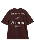 Alpinestars Post Oversized CSF Tee, dark brown short sleeve sportswear t-shirt with white Astars logo and One Goal One Vision back graphics.