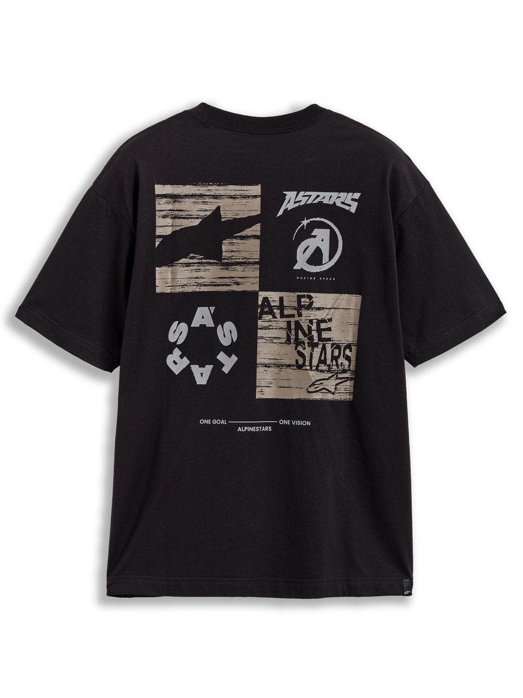 Alpinestars Checkback Oversized CSF Tee, black sportswear shirt with a bold checker graphic and Astars logo on the back.