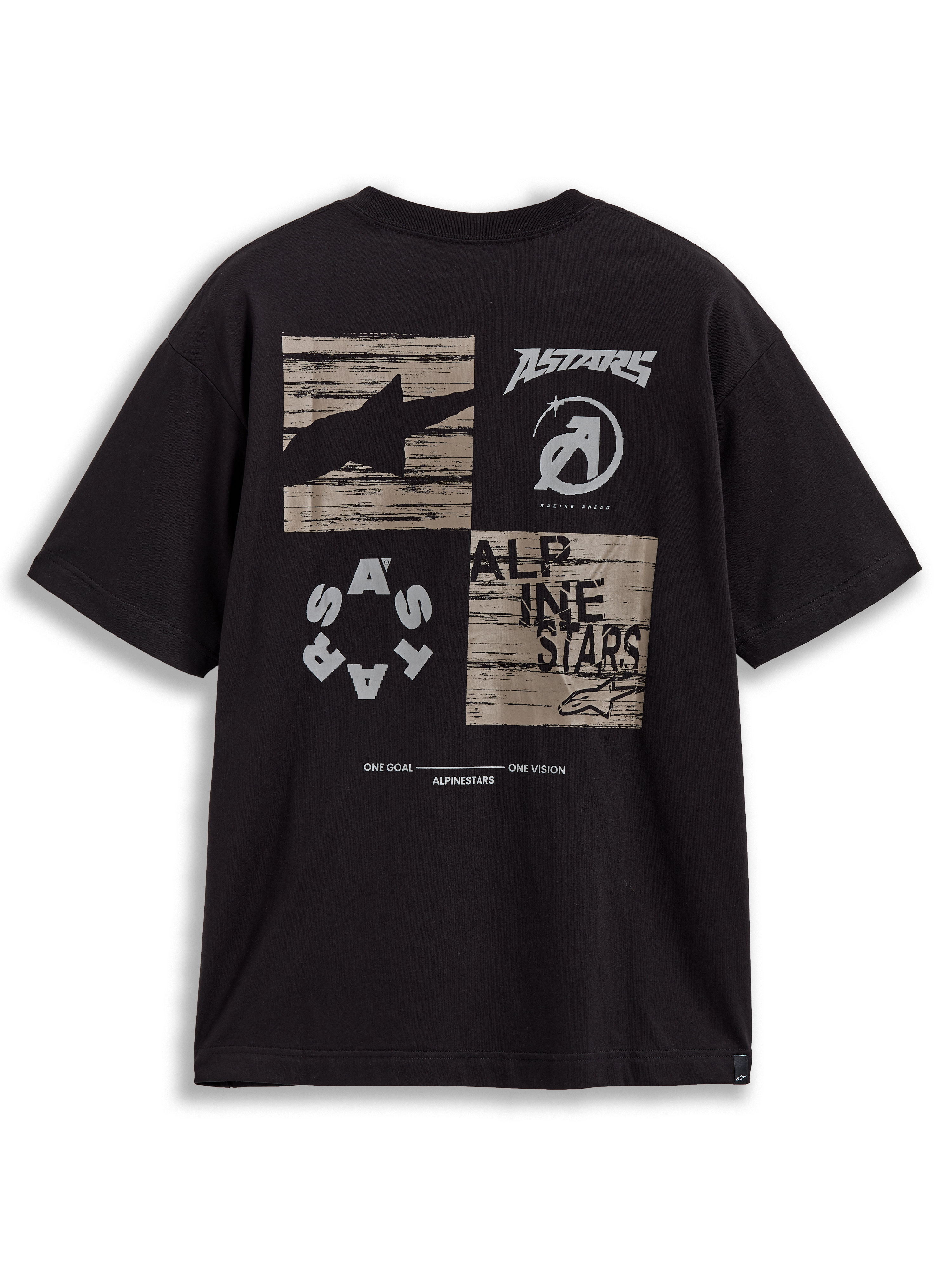 Alpinestars Checkback Oversized CSF Tee, black sportswear shirt with a bold checker graphic and Astars logo on the back.