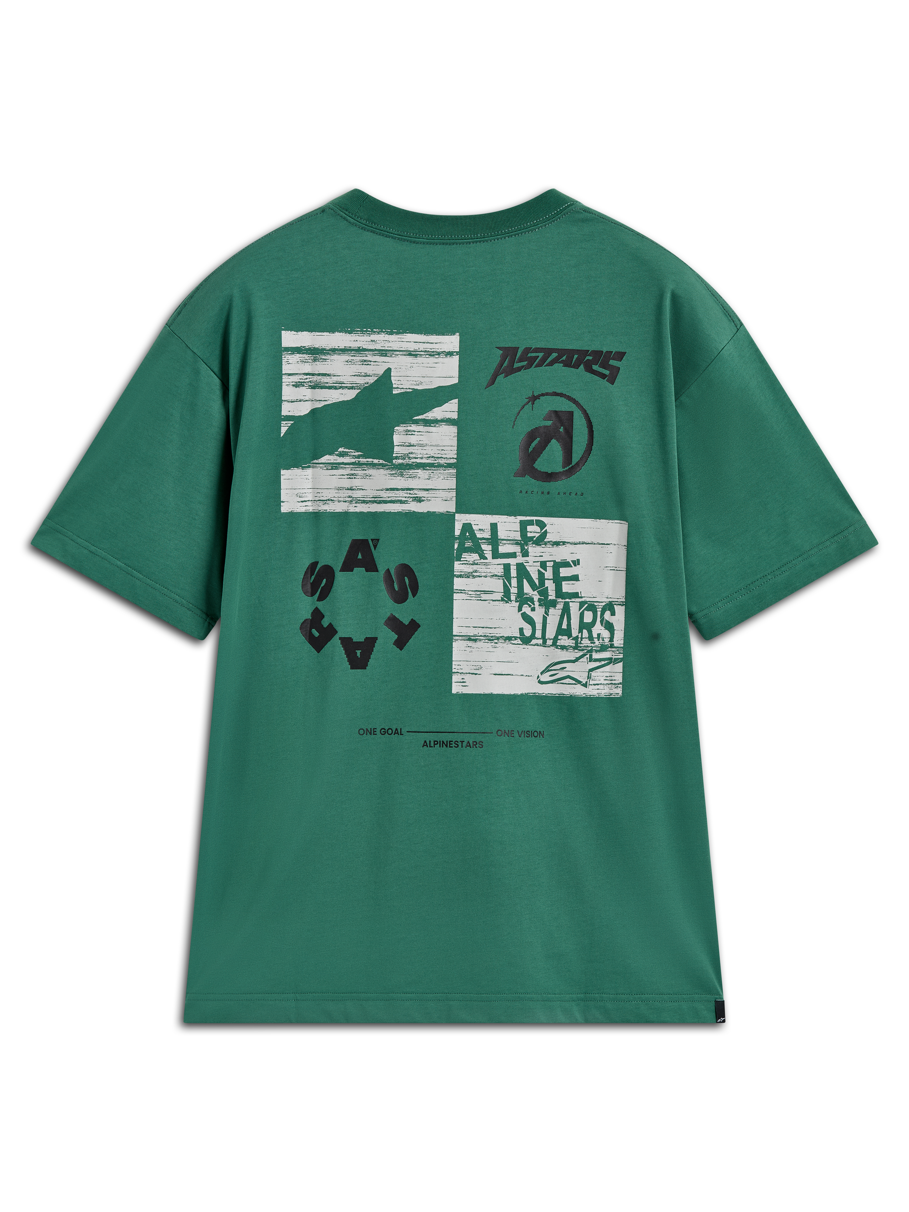 Alpinestars Checkback Oversized CSF Tee, Green short sleeve sportswear with a large multi-panel back graphic.
