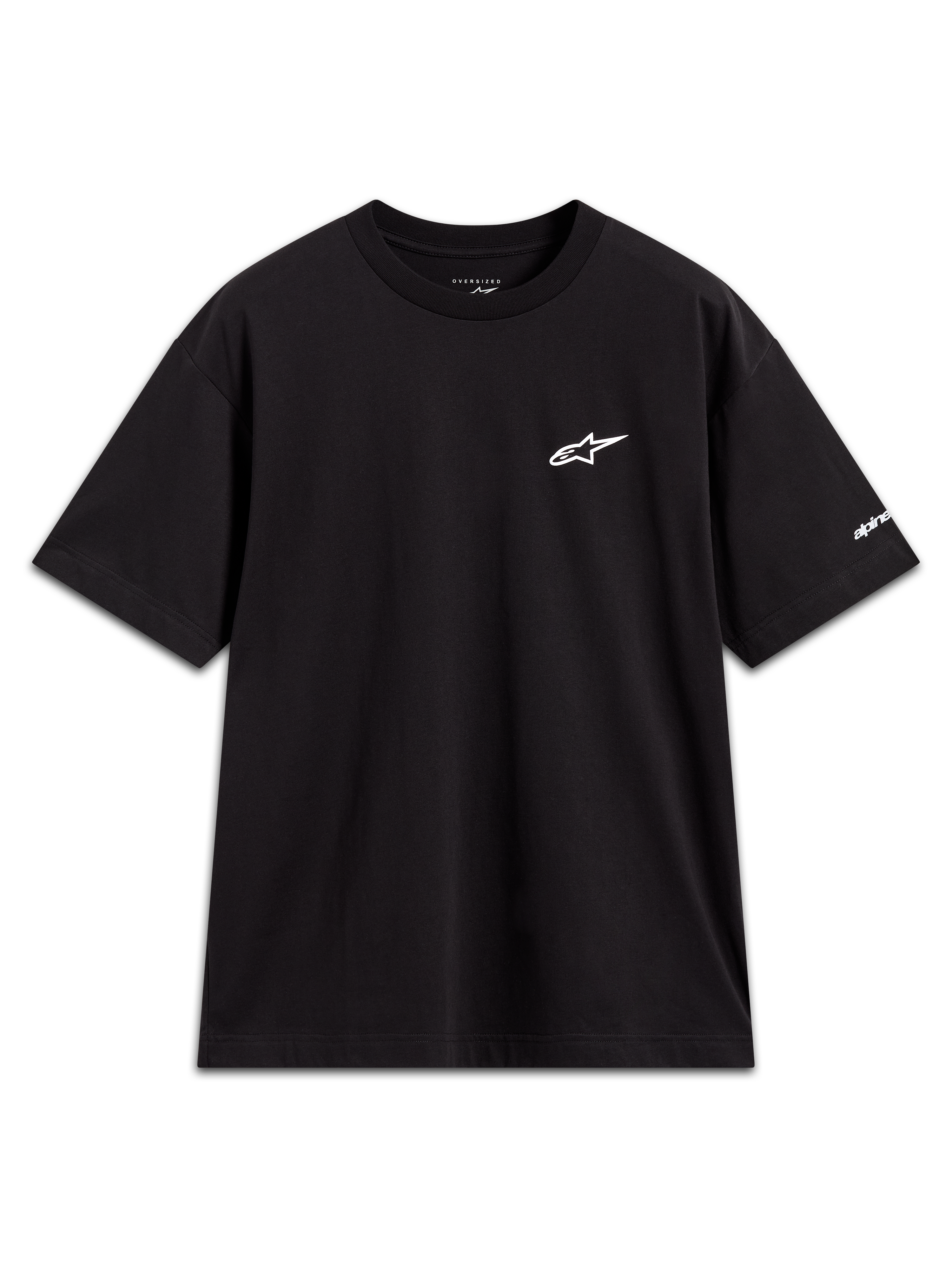 Alpinestars Mandate Oversized CSF Tee, Short Sleeve Sportswear, Black, with white puff print logo and sleeve graphic.