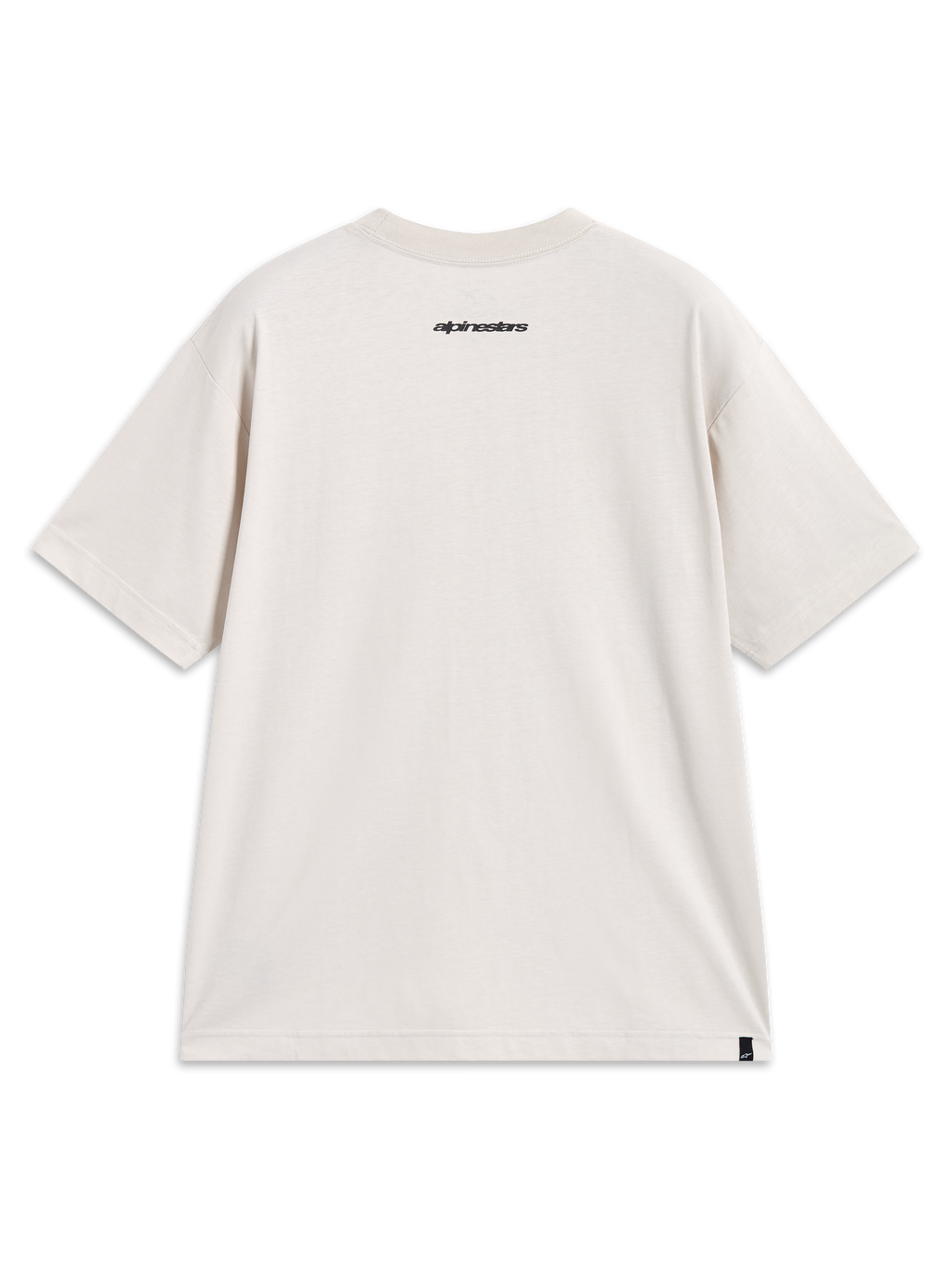 Alpinestars Mandate Oversized CSF Tee, Short Sleeve Sportswear, Sand Beige, featuring a back neck word graphic and logo tag.