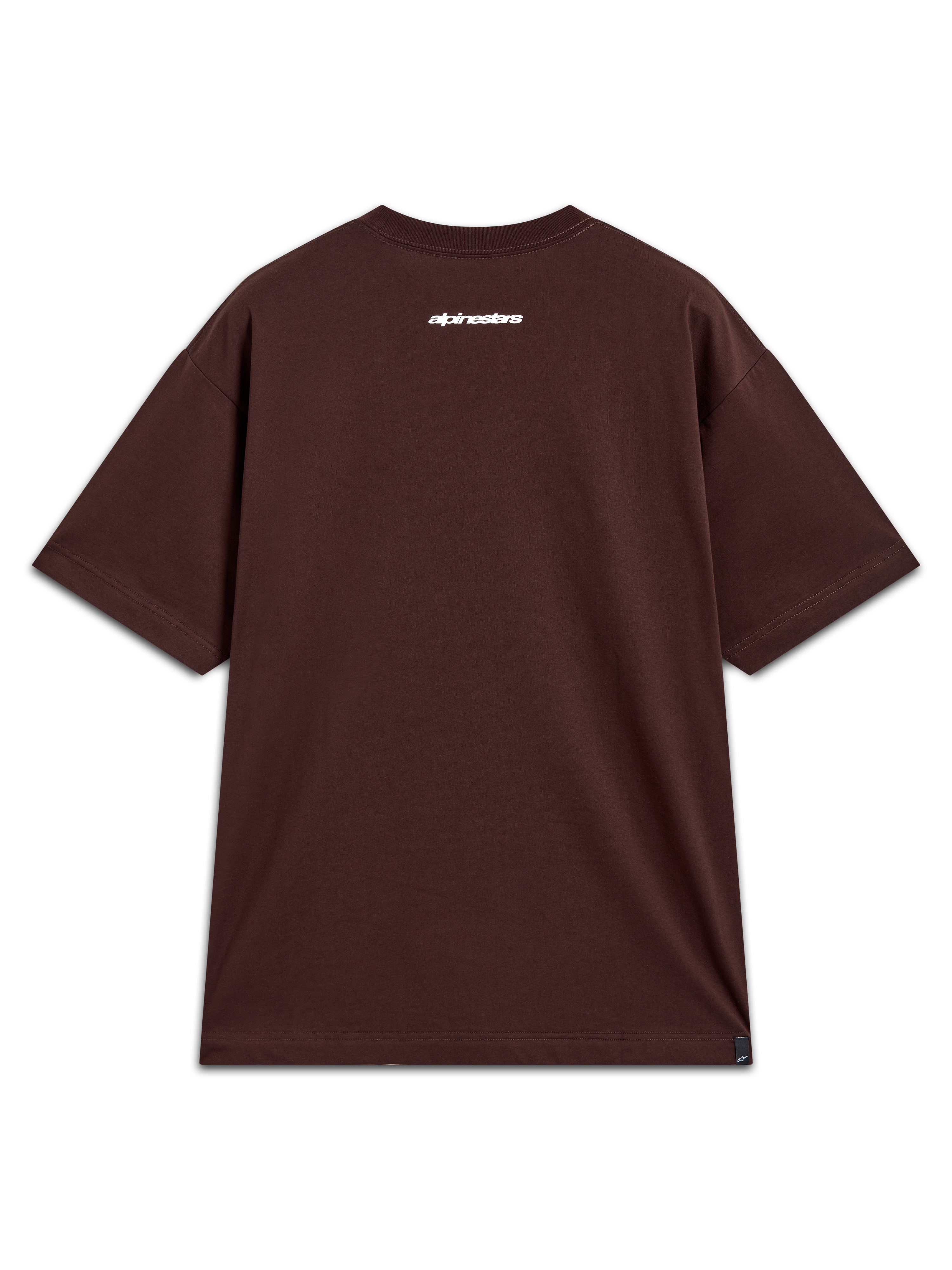 Alpinestars Mandate Oversized CSF Tee, dark brown short sleeve casual sportswear with a white Alpinestars back logo.