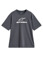 Alpinestars Prelude Oversized CSF Tee, charcoal gray relaxed fit sportswear t-shirt with white chest logo graphic.